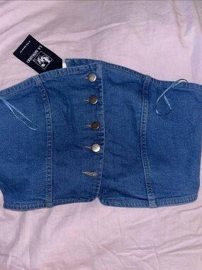 La ARMARIO Denim Strapless Corset Top - Medium Blue